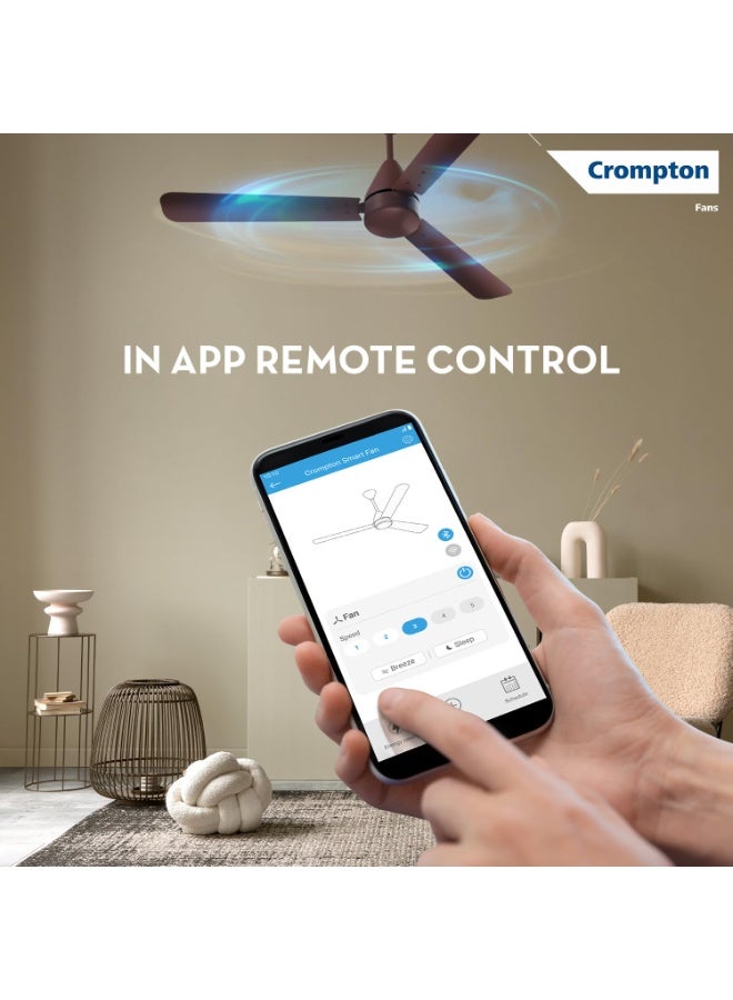 Crompton Energion Hyperjet Smart 1200mm BLDC Ceiling Fan | Wi-Fi, Bluetooth & Remote | Alexa & Ok Google | BEE 5 Star Energy Rated | High Air Delivery | 2 Year Manufacturer Warranty | Brown - Image 4